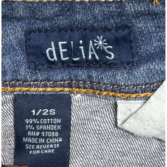 Delias Midrise Flare Recycled Denim Jeans Size 2S Distressed Blue Cotton/Spandex - Picture 5 of 6